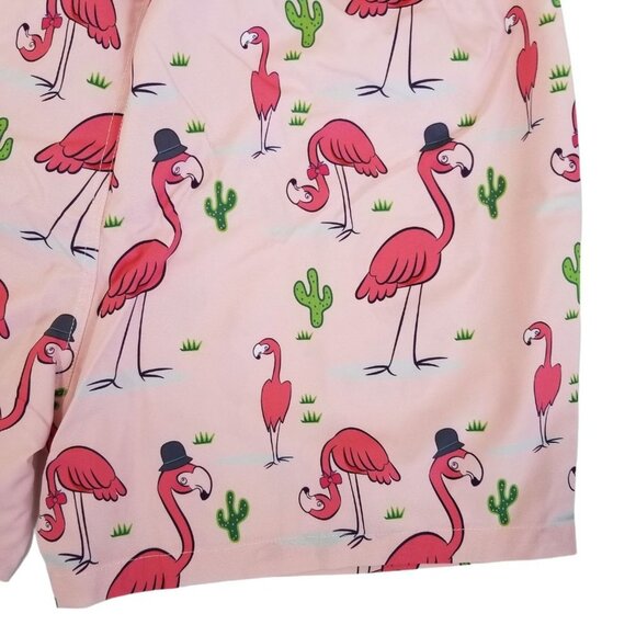 NEW SHEIN Men Flamingo Print Drawstring Waist‎ Swim Trunks SIze L Color Pink - Picture 5 of 8